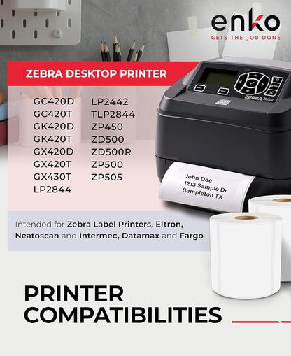 enKo 4" x 3" Labels for Zebra Desktop Printers (48 Rolls, 24,000 Labels) - Direct Thermal Address Mailing Shipping Barcode FBA Stickers FNSKU Labels for Zebra and Eltron (Perforated)
