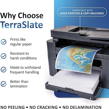 TerraSlate Premium Waterproof Paper, 5 MIL 8.5” x 11”, Laser Printer & Copy Machine Compatible, Durable & Rain/Weather-Proof Copy Paper, White Paper (250 Sheets)