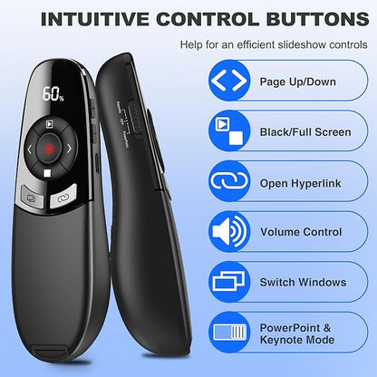 Rechargeable Wireless Presentation Clicker with Red Laser Pointer and Battery & Timer Display, Powerpoint Clicker for PC Mac Keynote Google, Presenter Remote PPT Remote for Powerpoint Presentations