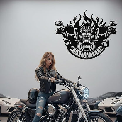 Custom Motorcycle Skull Metal Sign Personalized Biker Name Sign Custom Garage Decor Motorbikes Wall Art Decor Motorcycle Sign Men Room Decor Gifts for Men Husband Rider
