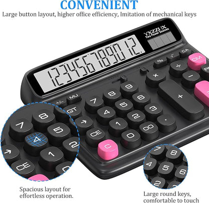 Desktop Calculator with Extra Large 5-Inch LCD Display, 12-Digit Two Way Power Solar & Battery Office Calculator with Big Buttons for Business, Accounting & Home Use(Black)