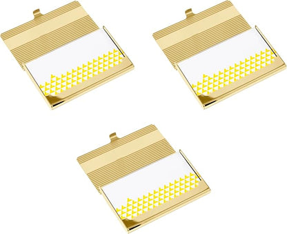 Stephanie Imports Set of 3 Slim & Minimalist Metal Business Card Holder Unisex Case (Gold Band Ridges)