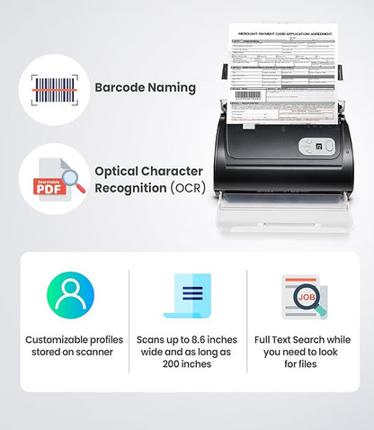 Plustek PS188 High Speed Double-Sided Color Document Scanner, with Automatic Document Feeder (ADF), 30 Pages Per Minute, Support Windows 7/8/10/11