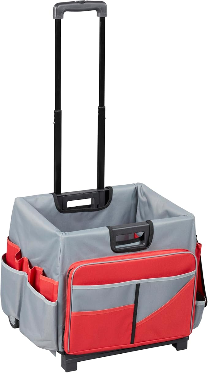 ECR4Kids Universal Rolling Cart with Canvas Organizer Bag, Mobile Storage, Red/Grey