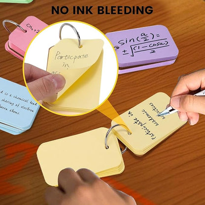 Koogel 300PCS Flash Cards with Key Ring, Colored Index Cards for School, 2.2 x 3.5 Inch, Small Portable Notecard for Studying Nursing Classroom Office Home Note Taking To Do List Essentials, 6 Colors