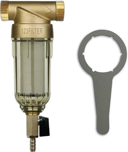 iSpring WGB32BM 3-Stage Whole House Water Filtration System & WSP-100 Reusable Whole House Spin Down Sediment Water Filter 100 Micron, 1" MNPT + 3/4" FNPT, Brass