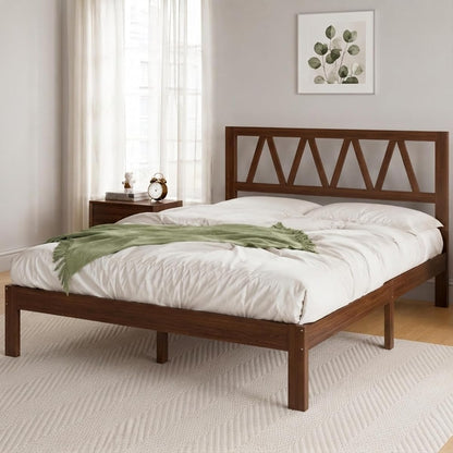 12inch King Bed Frame Wooden King Bed Frame and Headboard, Solid Wood King Size Bed Frame with Headboard, No Box Spring Needed, Easy Assembly, Walnut