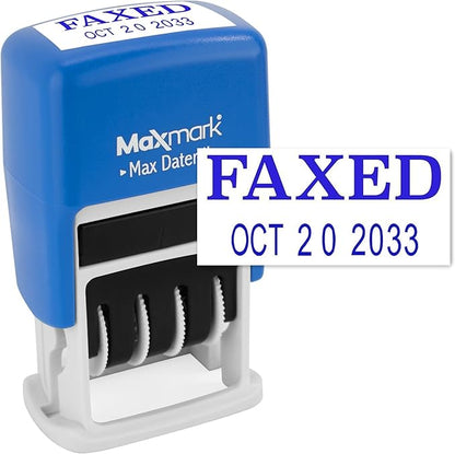 MaxMark Self-Inking Rubber Date Office Stamp with FAXED Phrase & Date - Blue Ink (Max Dater II), 12-Year Band
