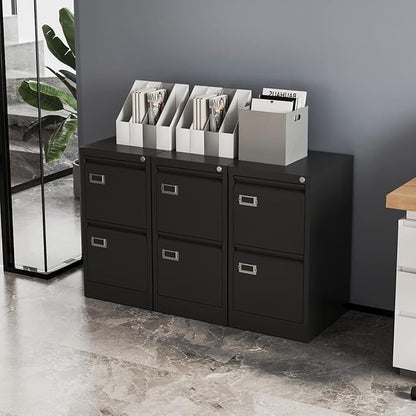 Fesbos 2 Drawers Vertical File Cabinets - 17.8" Deep Lockable Filing Cabinet - Black Metal Storage Cabinets for Home Office to Hanging Files Letter/Legal/F4/A4 Size