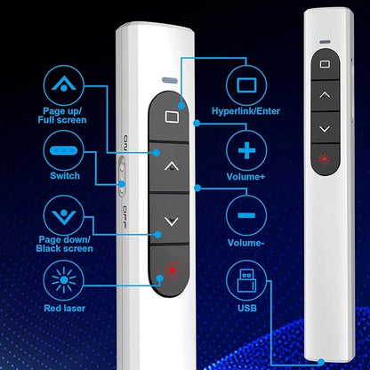 Presentation Clicker Wireless Presenter Remote with Hyperlink & Volume Remote Clicker for PowerPoint Office Classroom Presentation Remote Control Pointer Slide Advancer (Battery Included)