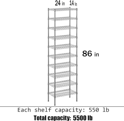 Regal Altair 14" Deep x 24" Wide x 86" Height Wire Shelving Kit | 10-Tier | NSF Commercial Storage Rack Unit
