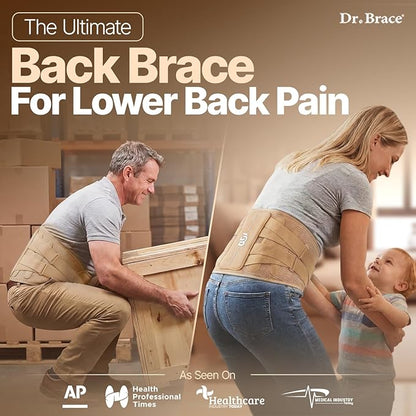 DR. BRACE® Lower Back Brace for Men & Women for Lower Back Pain Relief, Revolutionary Versatile Splints System & Removable Lumbar Pad, Adjustable & Breathable Back Support Brace (41.3-47.2″)