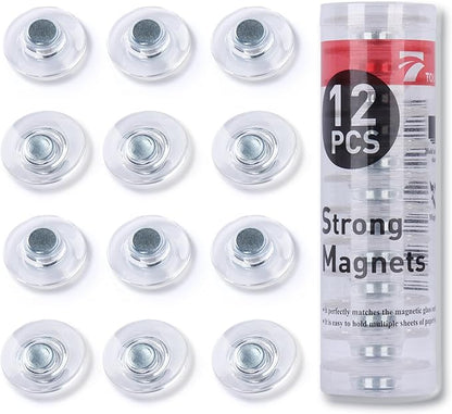 TOWON Rare Earth Magnets Large, Strong Magnets for Glass Whiteboard and Dry Erase Board, 12 Pieces Round Clear