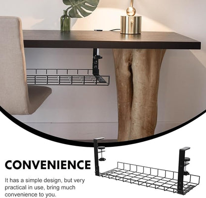 SEWCHICS Under Desk Cable Management Tray Cable Organizer Rack No Drill Black 500Mm Large Capacity Cord Holder for Office and Home Desk Storage