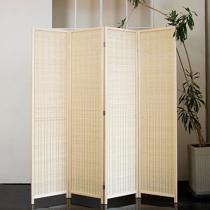 Loomveil 4 Panel Room Divider Folding Privacy Screen,67 inch Bamboo Panel Divider for Home Partition,Beige