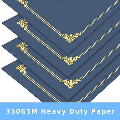HAUTOCO 120 Pack Certificate Holders, Navy Blue Diploma Holders, Document Award Covers Certificate Folders with Gold Foil Border for 8.5x11 Letter Size