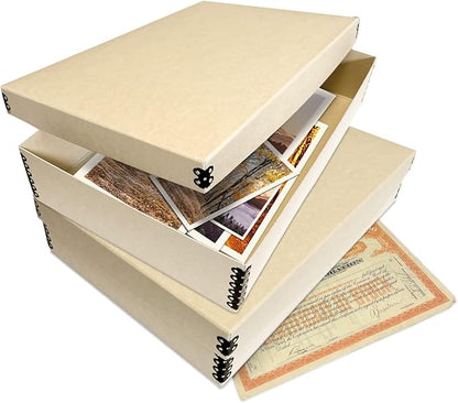 Lineco Museum Archival Storage Box, 11.75x17.75x3.75 in. Drop Front Design. Acid-Free with Metal Edge. Organize Photos, Pictures, Prints, Documents, Crafts, DIY. Tan, 1 Pack