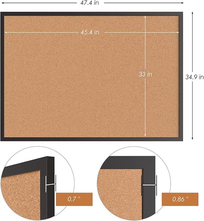 Board2by Cork Board Bulletin Board 36 x 48, Black Wood Framed 4x3 Corkboard, Office Board for Wall Cork, Large Wall Mounted Notice Pin Board with 18 Push Pins for School, Home & Office