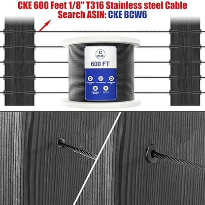 CKE 150 Pack T316 Stainless Steel Black Protector Sleeves for 1/8" 5/32" or 3/16" Cable Deck Stair Railing Kit System, Black Cable Railing Protective Sleeves for Wood Posts, DIY Balustrade, BCR01-3/16