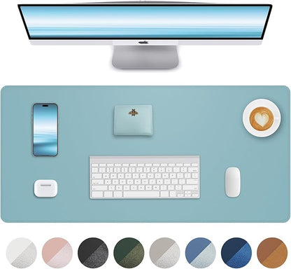Leather Desk Pad Protector, Non-Slip, Waterproof PU Blotter Mat, Mouse Pad, Desk Cover for Office and Home (Teal, 36" x 17")
