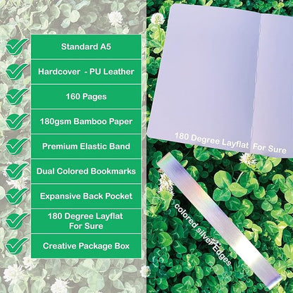 BUKE Dotted Notebook Journal 180GSM Bamboo Thick White Paper 160 Pages 5 * 5MM Dot Grid, Lay Flat Binding,Colored Silver Edges, Bookmarks and Expandable Back Pocket (BKP-4) ROSE
