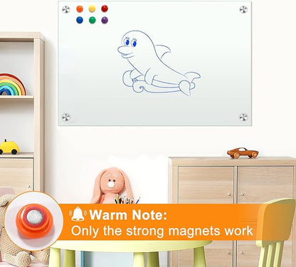 H-Qprobd Glass Whiteboard 36"x24" Magnetic Dry Erase White Board for Wall, Includes 12 Magnets, 8 Markers and 2 Erasers
