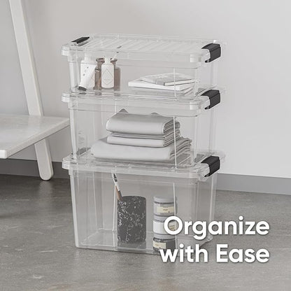 Superio Storage Bins with Lids- 4 Pack, 6.6 Qt Clear Boxes for Organizing, Stackable Plastic Containers- BPA Free, Non-Toxic, Odor Free, Organizer for Home, Office, Dorm