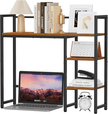 Snughome Desk Shelf, 31.9" Desktop Organizer Shelf, Desk Hutch for Computer Monitor, 4 Tier Desk Top Display Rack, Wood Desktop Bookshelf Storage Rack for Home Office Dorm, Rustic Brown