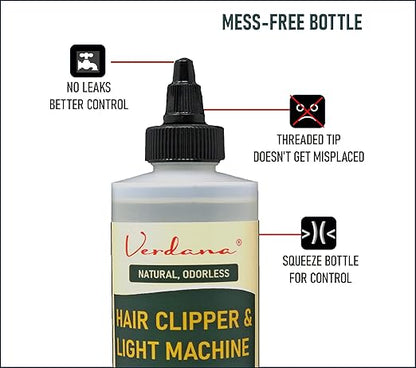 Verdana Hair Clipper & Trimmer Oil – 8 Fl Oz – Plant-Derived Light Machine Oil for Clippers, Sewing Machines, Shredders & Electric Razors – Natural, Odorless, Non-Toxic Lubricant
