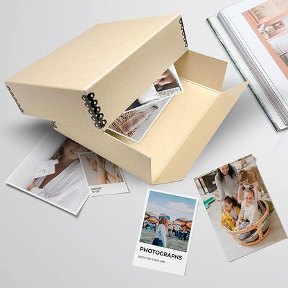 Lineco Museum Archival Storage Box, 8.75x10.75x3 in. Drop Front Design. Acid-Free with Metal Edge. Organize Photos, Pictures, Prints, Documents, Crafts, DIY. Tan, 2 Pack
