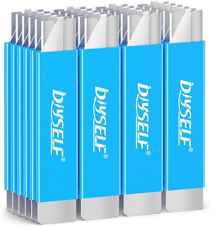 DIYSELF Box Cutters, 24 Pack Box Cutter Retractable, Box Cutter Knife with Single Edge Razor Blade, Utility Knife All Metal Shell, Boxes Opener for Packages, Paper, Work Knives for Men (Blue)