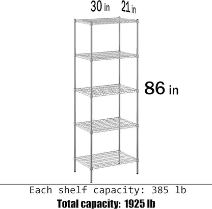 Regal Altair 21" Deep x 30" Wide x 86" Height Wire Shelving Kit | 5-Tier | NSF Commercial Storage Rack Unit