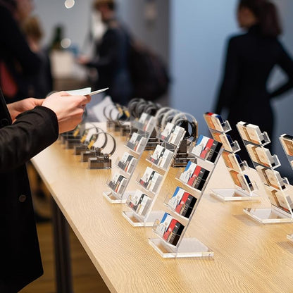 NIUBEE Acrylic Business Card Holder 8 Slots - Double Capacity Business Card Stand for Desk, 4 Tier Clear Gift Card Display for Office, Event, Exhibition