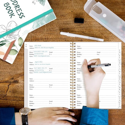Address Book with Alphabetical Tabs - A5 Telephone & Address Book with Address Contacts, Special Date, Phone, Birthday & Internet Login Password for Home and Office, 6.2" x 8.5", Teal Flowers