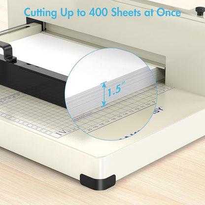 Paper Cutter 12 Inch, Heavy Duty Paper Cutter for A4 Paper, Guillotine Paper Cutter 400 Sheet Capacity, Solid Steel Construction, Beige
