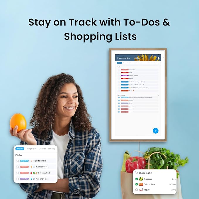 ApoloSign 21.5" Digital Calendar: Dual Mode Calendars with Google Play & Multi-calendar Sync, Electronic Planner & Chore Chart, Smart Touchscreen, Interactive Display for Family Schedules (Teak Wood, 21.5-inch)