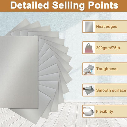 Silunkia 40 Sheets Silver Shimmer Cardstock 8.5 x 11 Metallic Paper, 75lb Thick Card Stock Cutting Paper for Greeting Cards, Card Making, Business Cards, Invitations, Scrapbooking