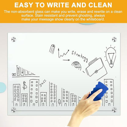 H-Qprobd Dry Erase White Board 48"x36" Glass Magnetic Whiteboard for Wall, Includes 12 Magnets, 8 Markers and 2 Erasers