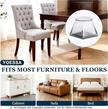 32 Pcs Square Chair Leg Floor Protectors for Hardwood Floors, Clear Silicone Chair Leg Caps Covers Sliders, Floor Protectors for Chairs, Protect Floors (M Fits: 1-1/16" to 1-5/16")