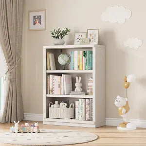 3 -Tier Bookcase, 42" Tall Book Shelf(White)