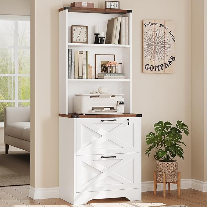 SEDETA 2 Drawer File Cabinet with Lock, Wood Filing Cabinet fits Letter, Legal, A4 Size, Hanging File Folders, Farmhouse File Cabinets for Home Office with Adjustable Storage Shelf, White