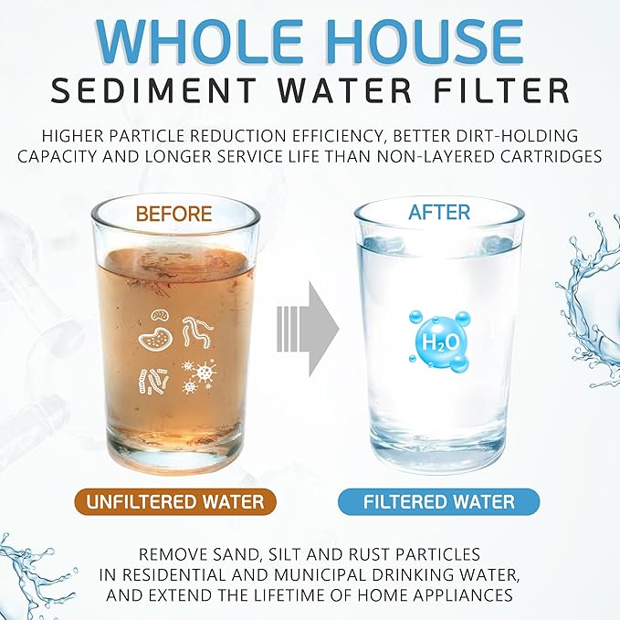 Ronaqua 25 Micron Sediment Water Filter Cartridge 10"x2.5", NSF Certified, 4-Layer Filtration for any 10-inch RO Units & Whole House Systems, Compatible with Culligan P5, AP110, WHKF-GD05, 4 Pack