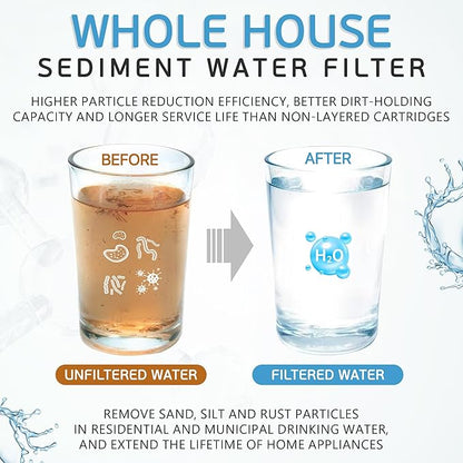 Ronaqua 25 Micron Sediment Water Filter Cartridge 10"x2.5", NSF Certified, 4-Layer Filtration for any 10-inch RO Units & Whole House Systems, Compatible with Culligan P5, AP110, WHKF-GD05, 4 Pack