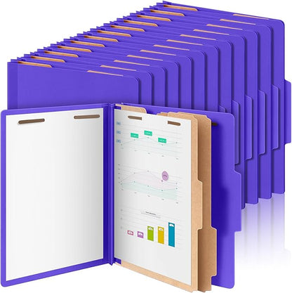 Skyygemm 48 Pcs Classification Folders Letter Size, 2 Divider Pressboard File Folders with 3. 5 Inch Expansion, 2 Prongs Fastener, Heavy Duty Office File Organizers for Teachers, Medical (Purple)