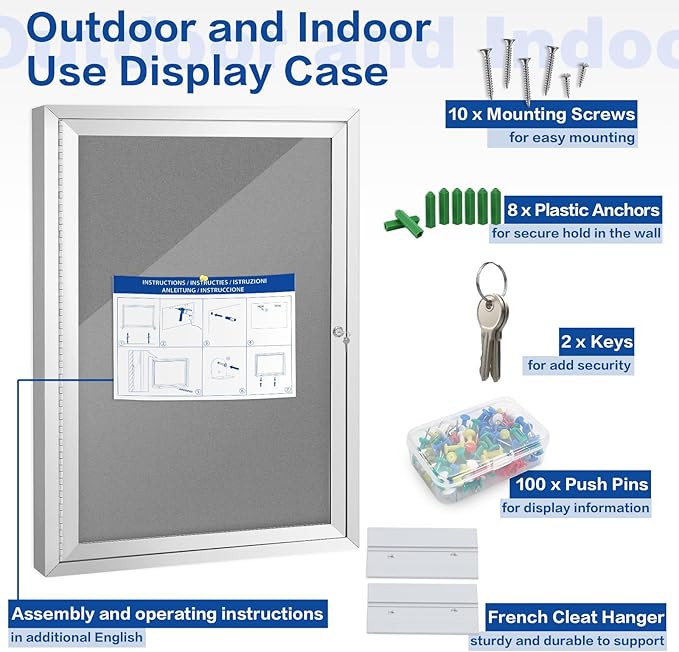 SWANCROWN Enclosed Bulletin Board Grey Felt Displays Boards Weather Resistant Wall Mounted Notice Case,28x20inches