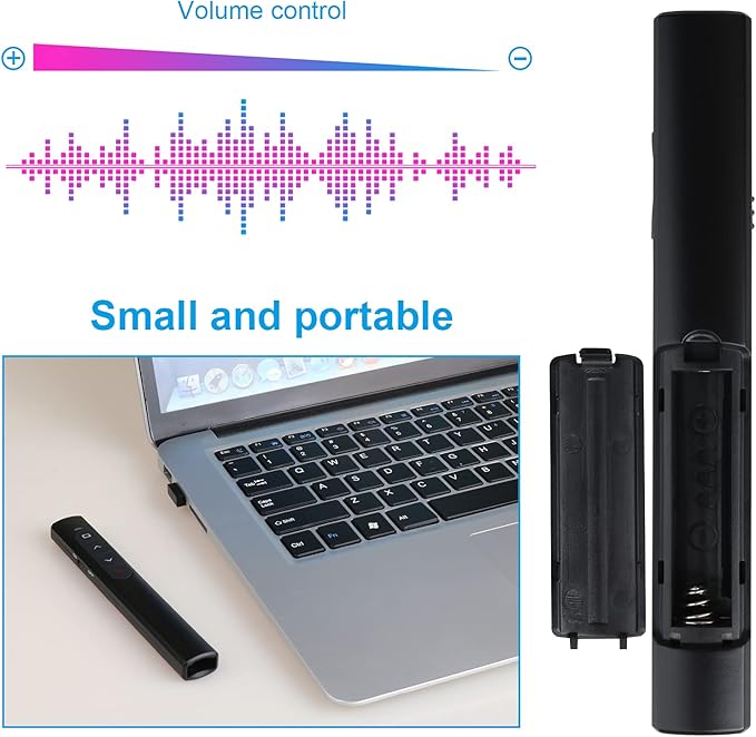 Wireless Presenter Remote, Presentation Clicker with Hyperlink & Volume Remote Control PowerPoint Office Presentation Clicker for Keynote/PPT/Mac/PC/Laptop(Battery Included)