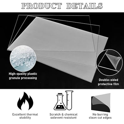 Roowest 6 Pcs 24 x 48 Inch, 1 mm Thick Clear Acrylic Sheets Plastic Panels Sheets Cut to Size Cast Acrylic Board Panel with Protective Film for Craft DIY Projects Display Sign Frame