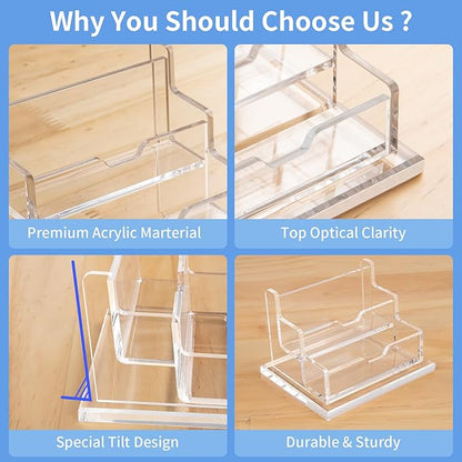 NIUBEE Clear Business Card Holder 2 Tier Acrylic Business Card Stand, 2 Slots Business Card Display for Desk Counter, 150 Card Capacity, 1 Pack