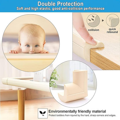Baby Proof Corners and Edges Protector 18ft (Large 15ft Edge+8 Corner Guard), Fireplace Baby Proofing Bumper, Heavy-Duty Soft NBR Foam Edge Corner Protector for Furniture Table, Childsafe/Pre-Taped