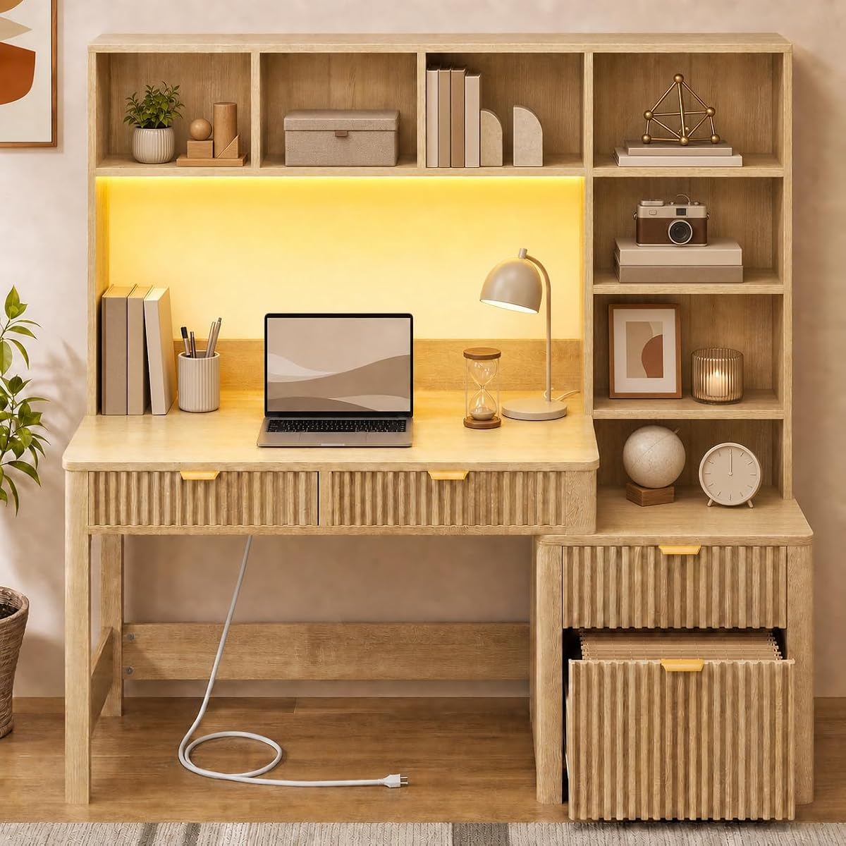 61 Inch Computer Desk with Hutch and Drawers